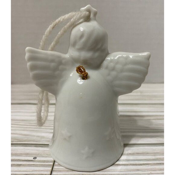 VTG White Porcelain Angel Bell Ornament Cost Plus Star Details - Picture 3 of 5